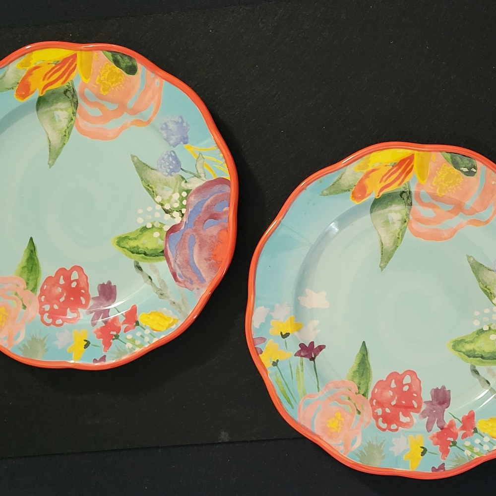 (2) Floral Stoneware Salad Plates - "Celia"